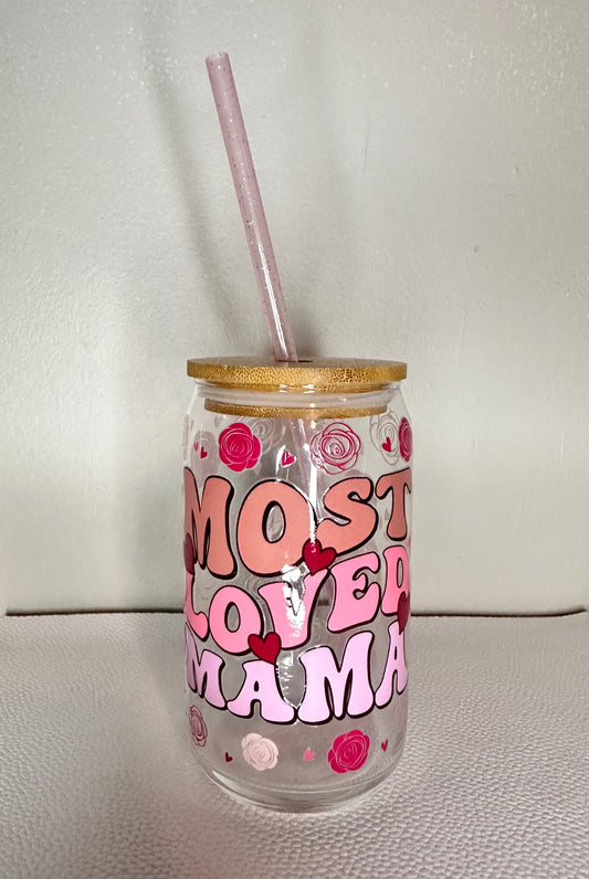 “Most Loved Mama” Glass cup